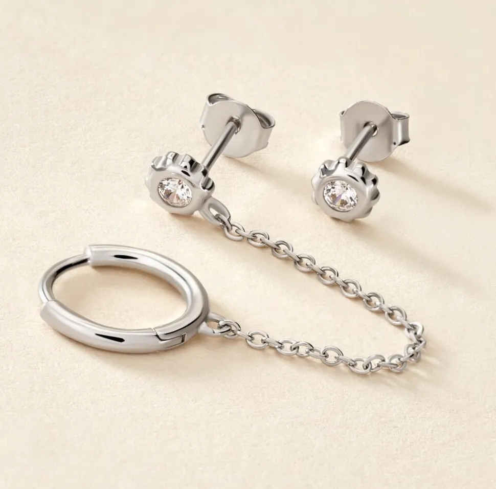 Boucles D'oreilles Dépareillées Macha Argent Blanc Oxyde De Zirconium