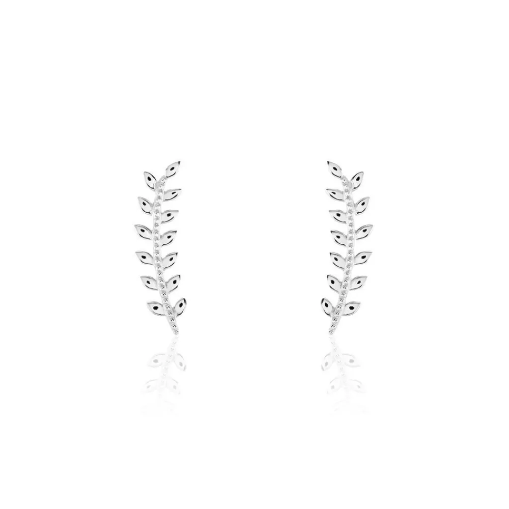Marc Orian Piercings D'Oreilles|Boucles D'Oreilles Argent > Boucles D'oreilles Grimpantes Folia Argent Blanc