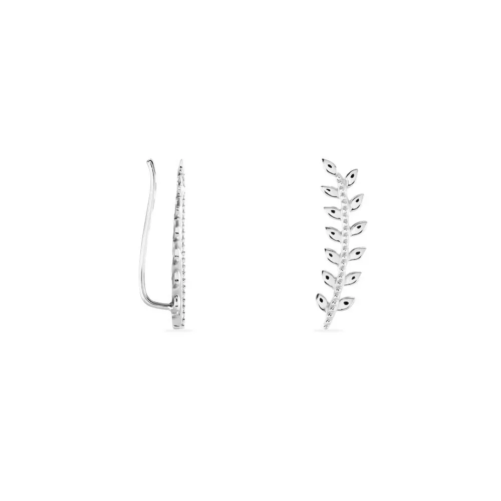 Marc Orian Piercings D'Oreilles|Boucles D'Oreilles Argent > Boucles D'oreilles Grimpantes Folia Argent Blanc