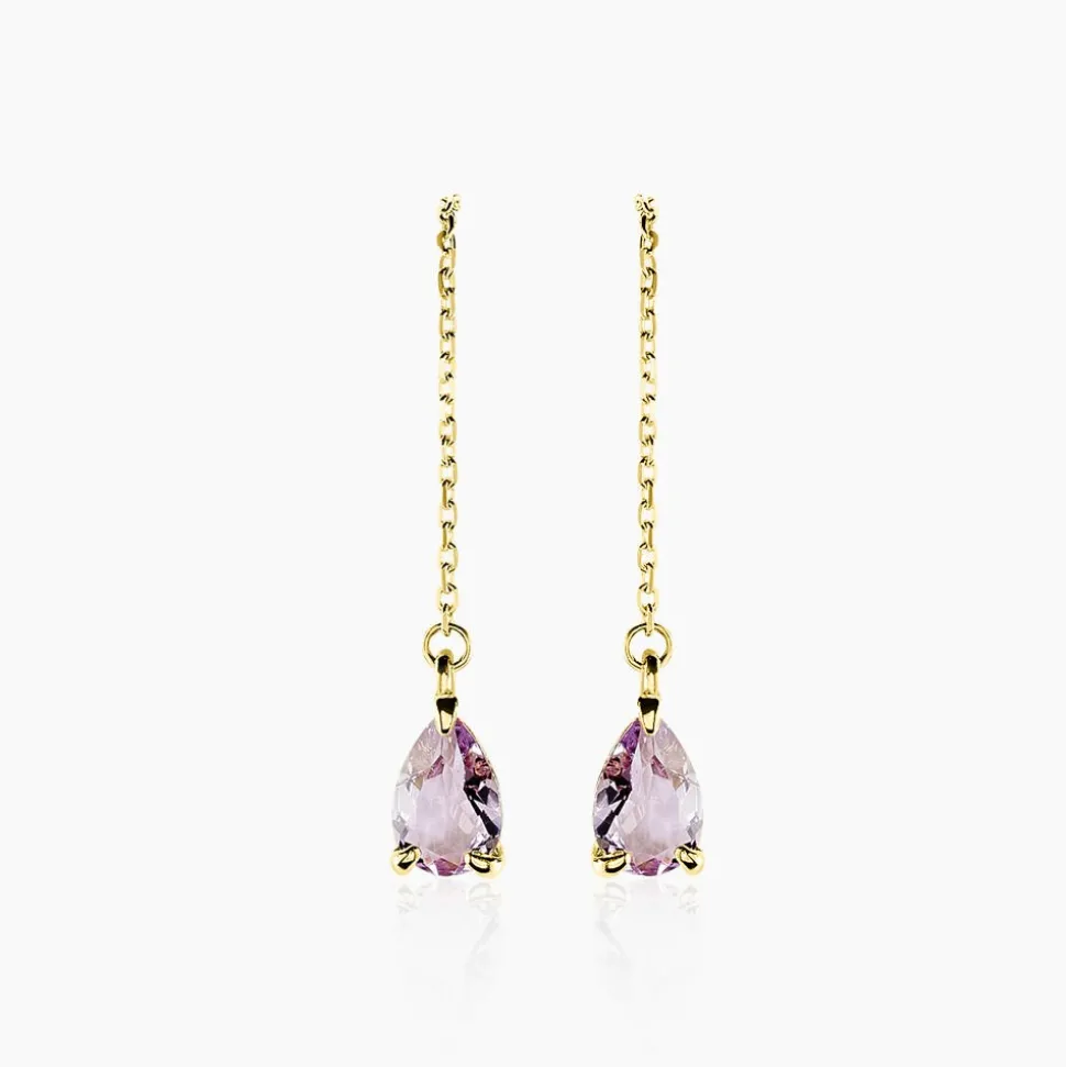 Boucles D'oreilles Pendantes Asteriane Or Jaune Améthyste