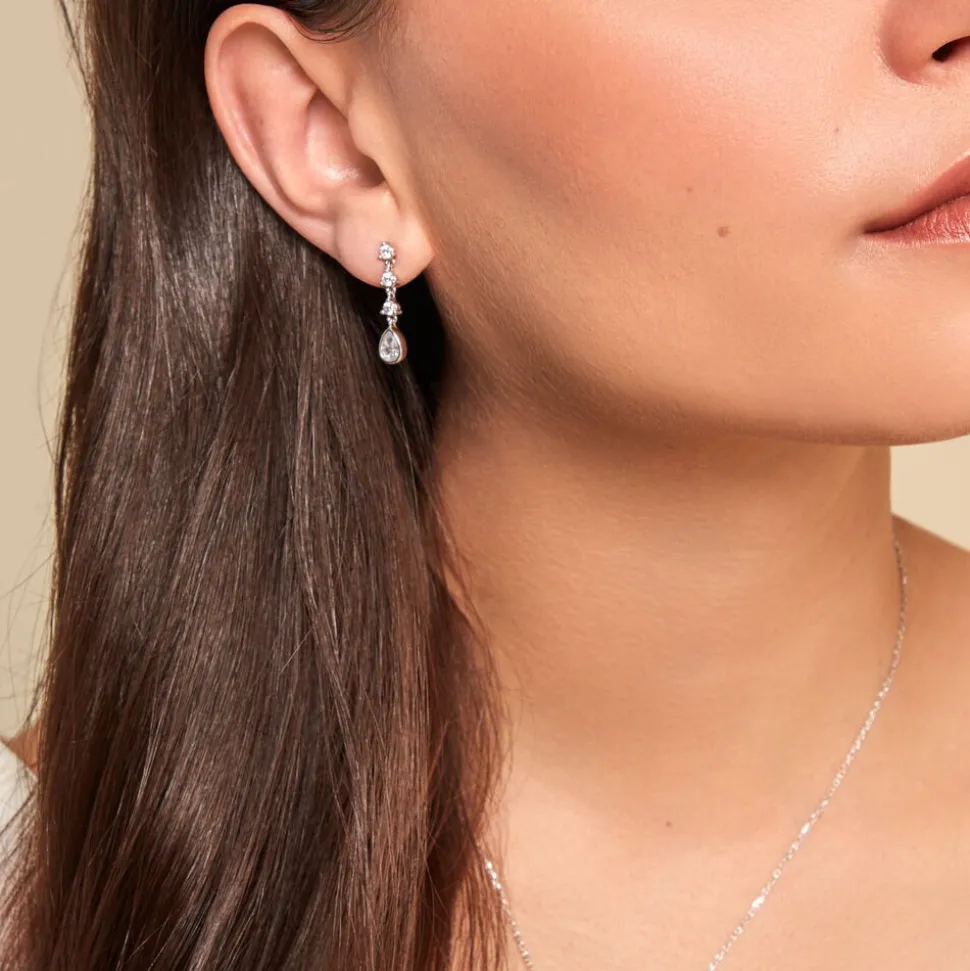 Boucles D'oreilles Pendantes Hida Argent Blanc Oxyde De Zirconium