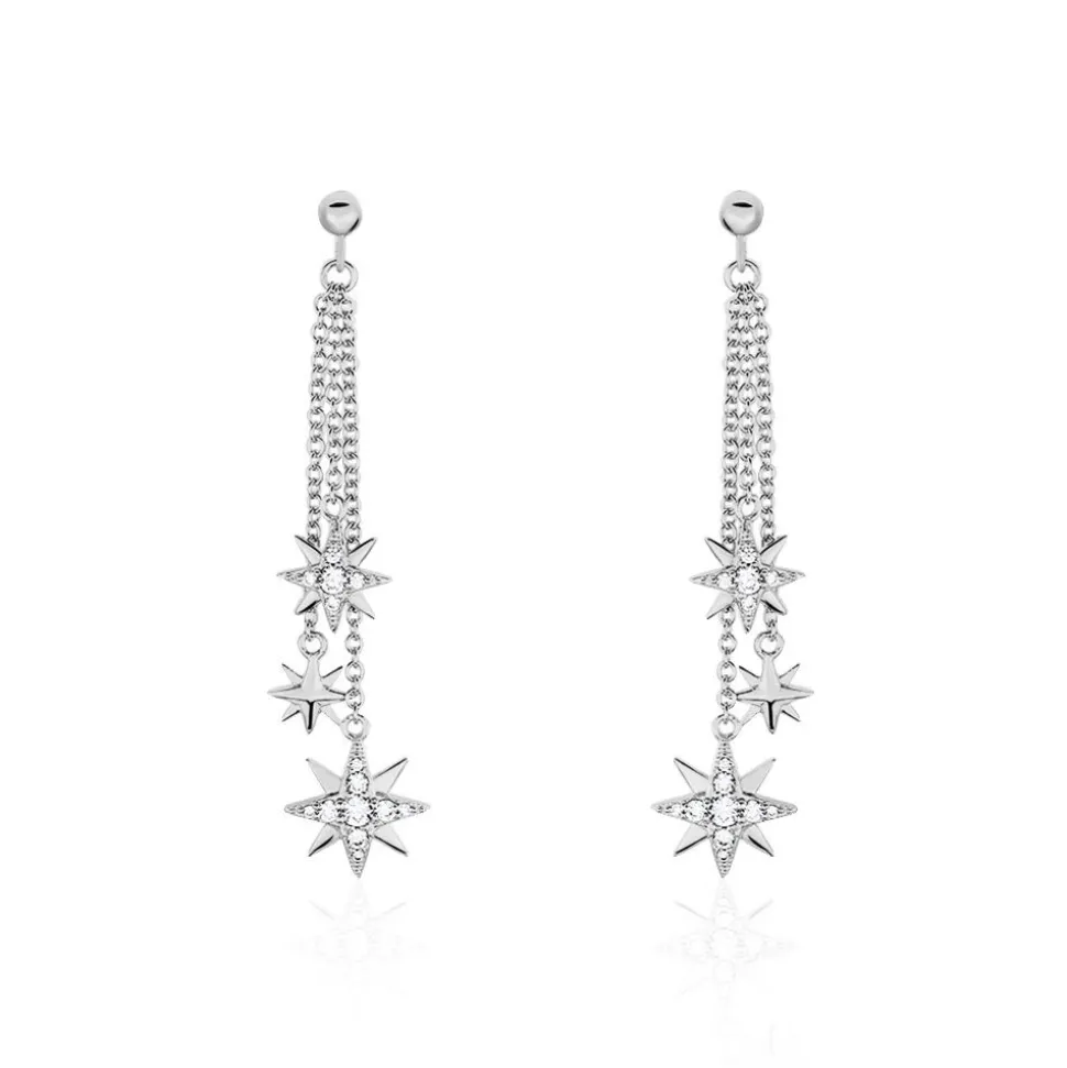 Boucles D'oreilles Pendantes Sathya Argent Blanc Oxyde De Zirconium