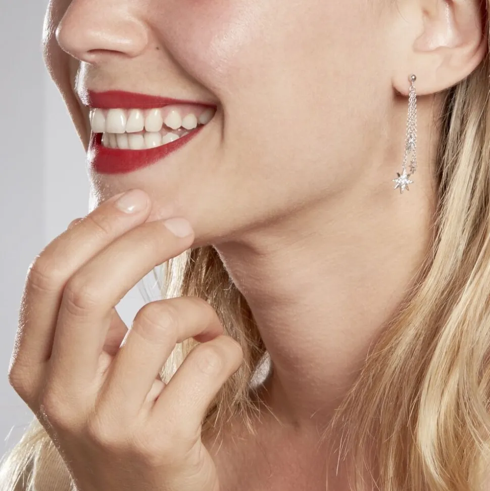 Boucles D'oreilles Pendantes Sathya Argent Blanc Oxyde De Zirconium