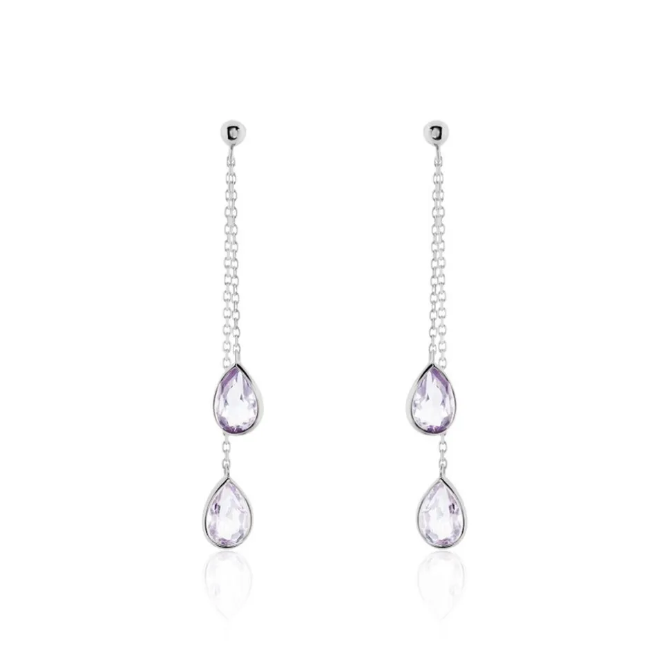 Boucles D'oreilles Pendantes Djime Or Blanc Amethyste