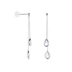 Boucles D'oreilles Pendantes Djime Or Blanc Amethyste