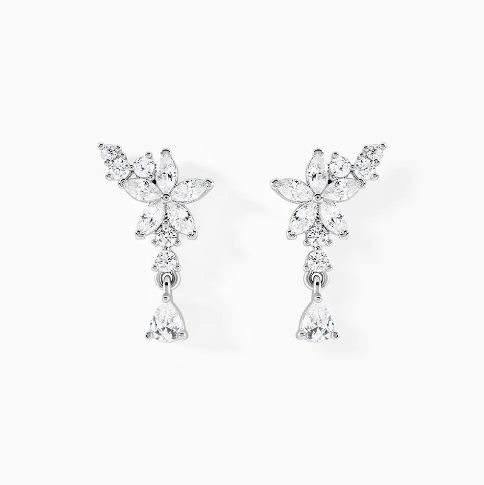 Boucles D'oreilles Pendantes Bertha Argent Blanc Oxyde De Zirconium