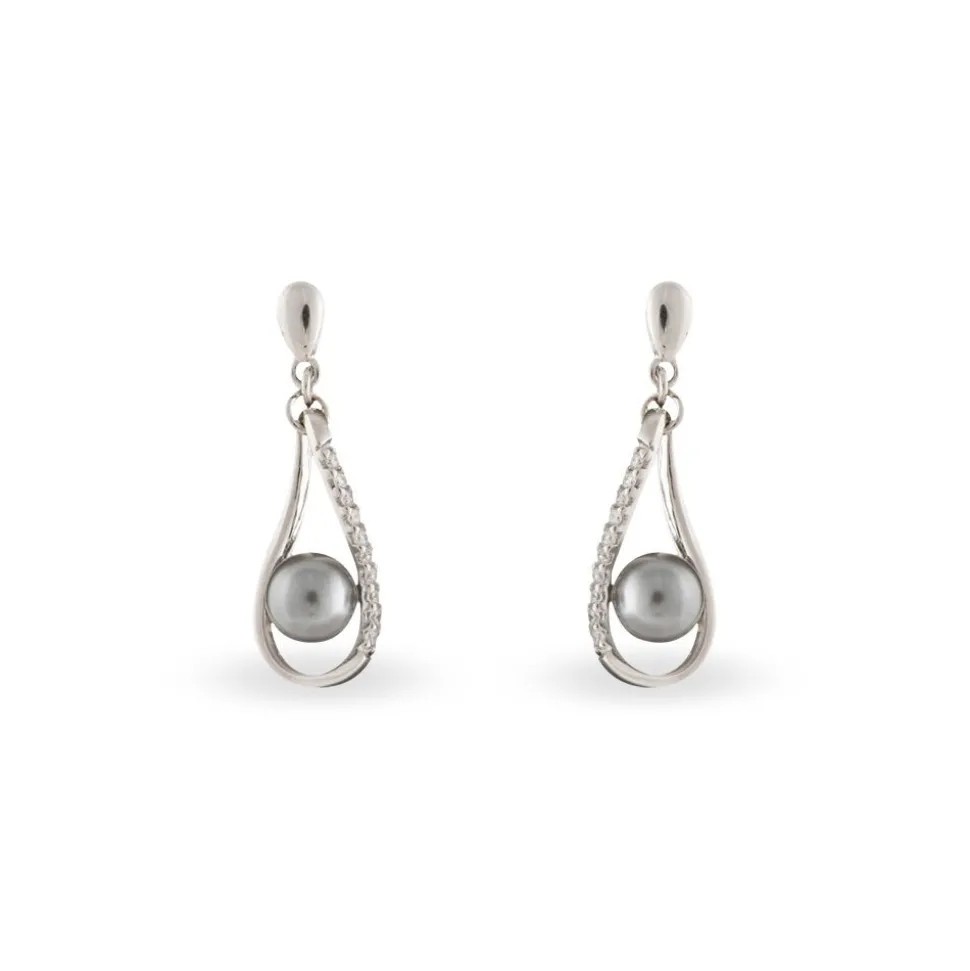 Boucles D'oreilles Pendantes Alexya Argent Perle D'imitation Et Oxyde