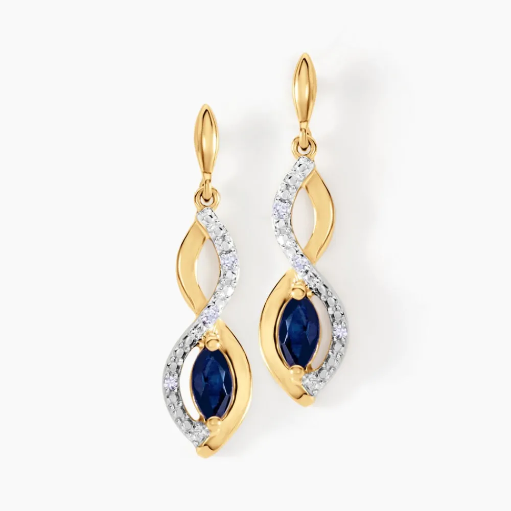 Marc Orian Pendantes|Cadeaux Mariage > Boucles D'oreilles Pendantes Ondulations Diamant or jaune saphir