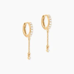 Boucles D'Oreilles Pendantes Hesta Plaqué Or Jaune Oxyde De Zirconium