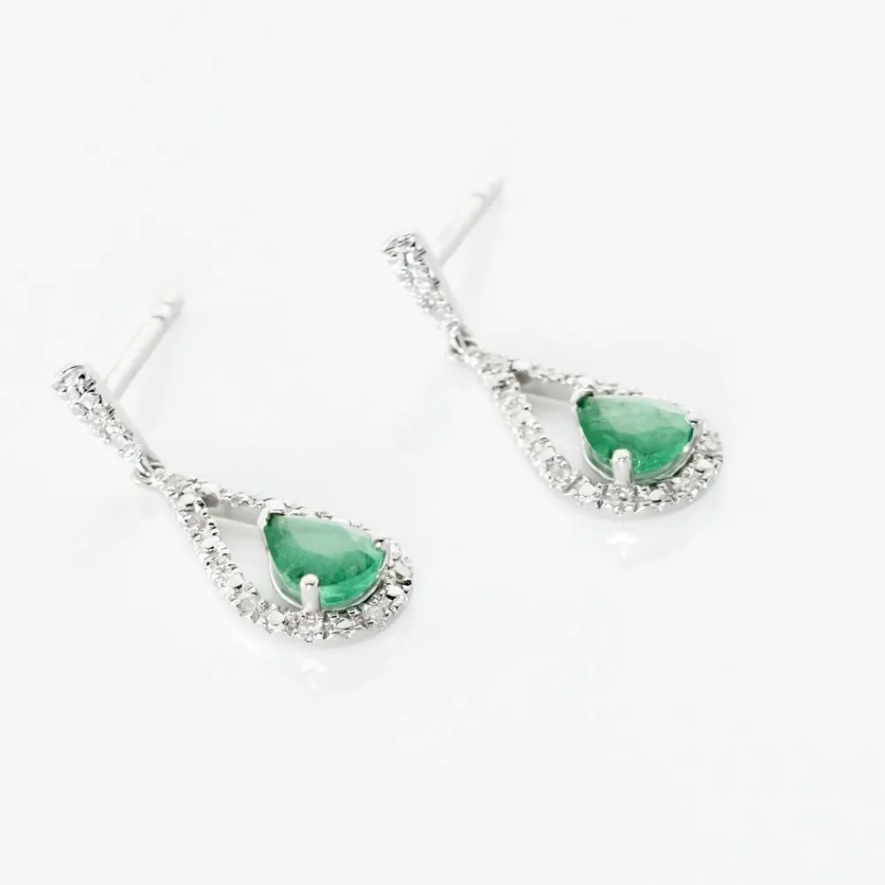 Marc Orian Pendantes|Cadeaux Mariage > Boucles D'oreilles Pendantes Katiouchka Or Blanc Emeraude Diamants