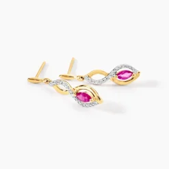 Marc Orian Pendantes|Anniversaire De Mariage > Boucles D'oreilles Pendantes Ondulations Or Bicolore Rubis Et Diamant
