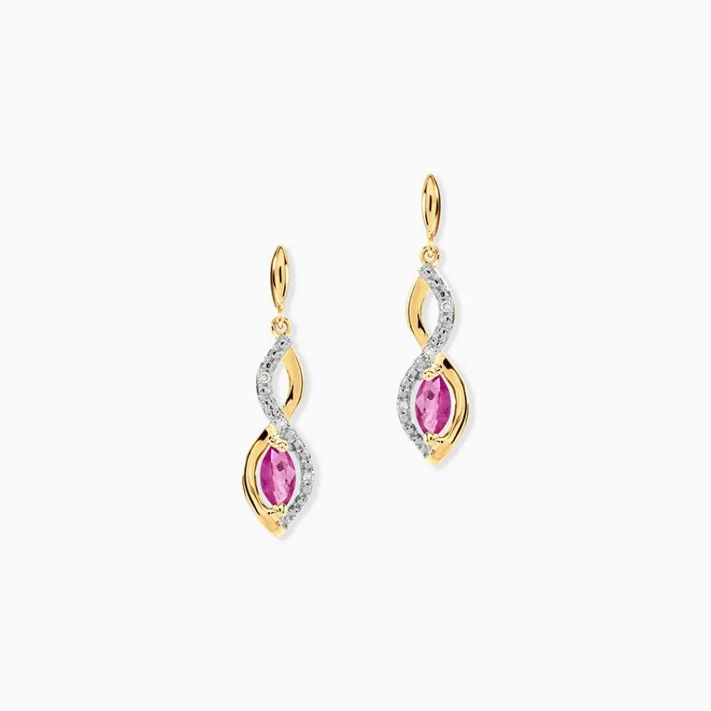 Marc Orian Pendantes|Anniversaire De Mariage > Boucles D'oreilles Pendantes Ondulations Or Bicolore Rubis Et Diamant