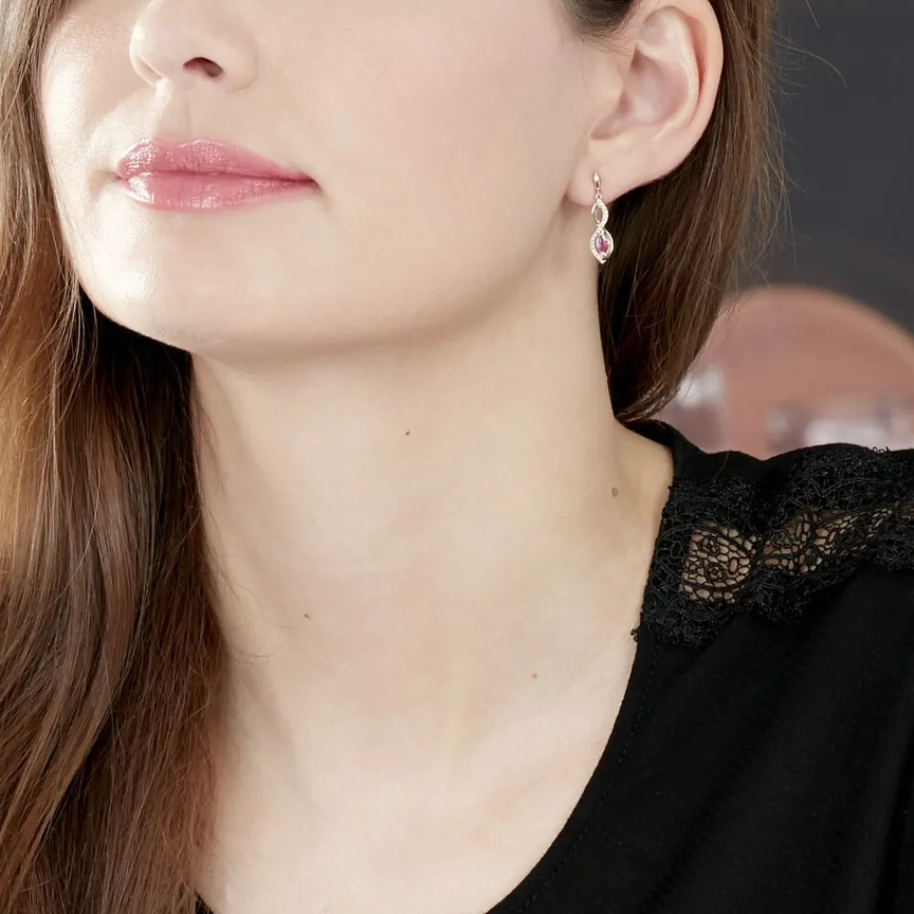 Marc Orian Pendantes|Anniversaire De Mariage > Boucles D'oreilles Pendantes Ondulations Or Bicolore Rubis Et Diamant