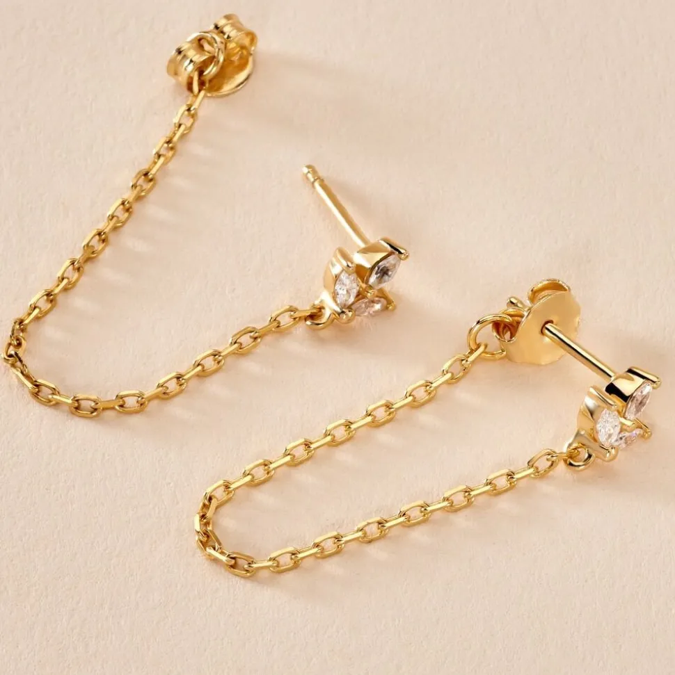Boucles D'oreilles Pendantes Erma Plaqué Or Doré Oxyde De Zirconium