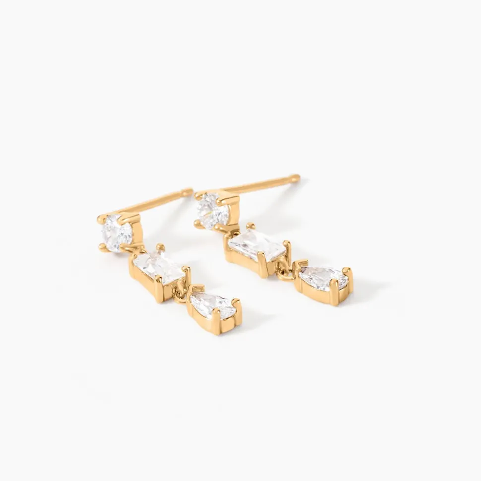 Boucles D'Oreilles Pendantes Sya Plaque Or Jaune Oxyde De Zirconium