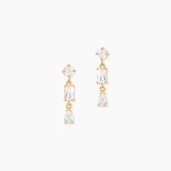 Boucles D'Oreilles Pendantes Sya Plaque Or Jaune Oxyde De Zirconium