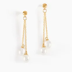Marc Orian Pendantes|Parures De Mariage > Boucles D'oreilles Pendantes Carrine 2 Fils Or Jaune Perle De Culture or jaune perle nacre