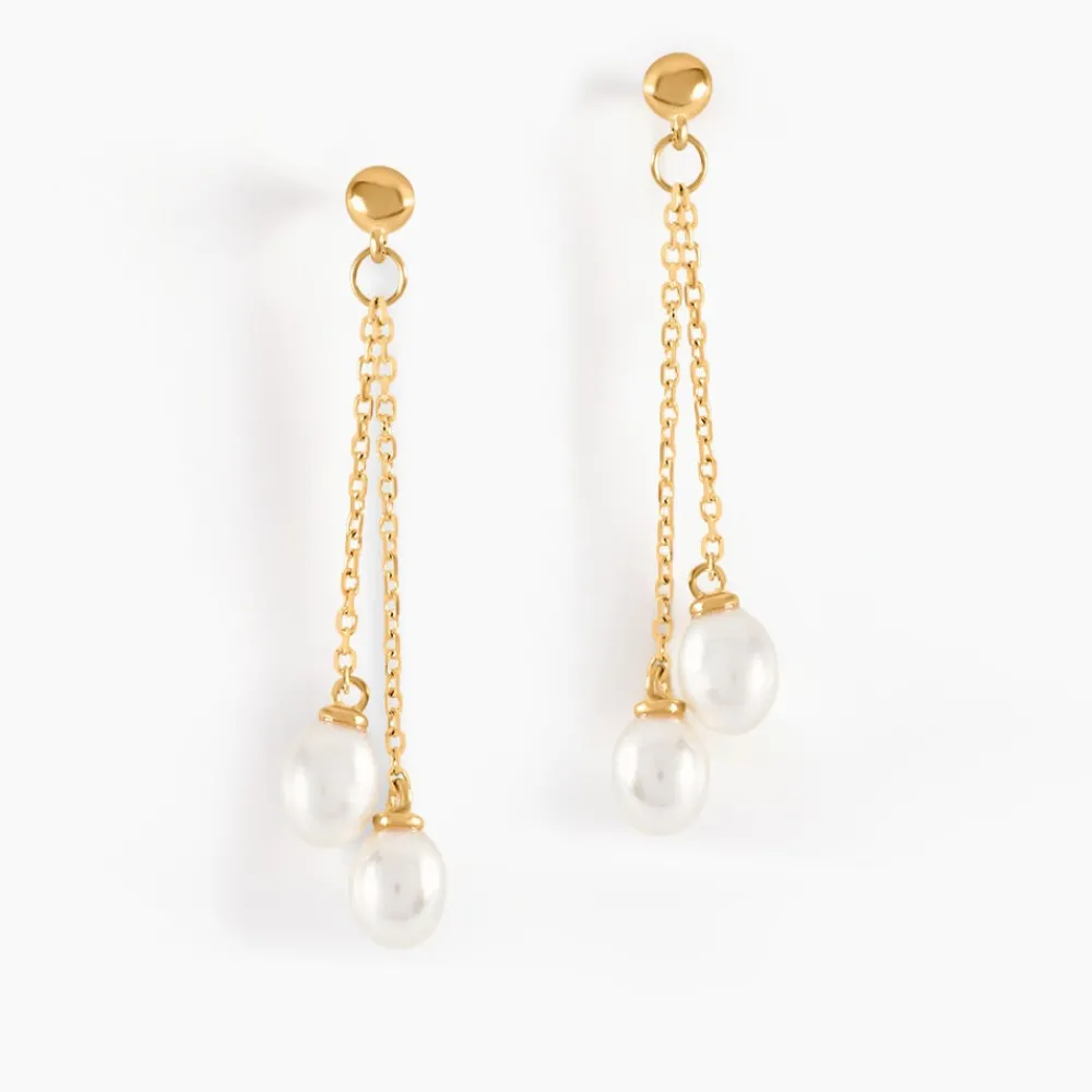 Marc Orian Pendantes|Parures De Mariage > Boucles D'oreilles Pendantes Carrine 2 Fils Or Jaune Perle De Culture or jaune perle nacre