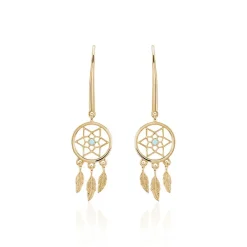 Boucles D'oreilles Pendantes Attrape Reves Plaque Or Pierre