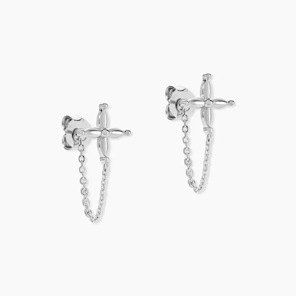 Marc Orian Pendantes|Boucles D'Oreilles Fleur > Boucles D'oreilles Pendantes Phula Argent Blanc