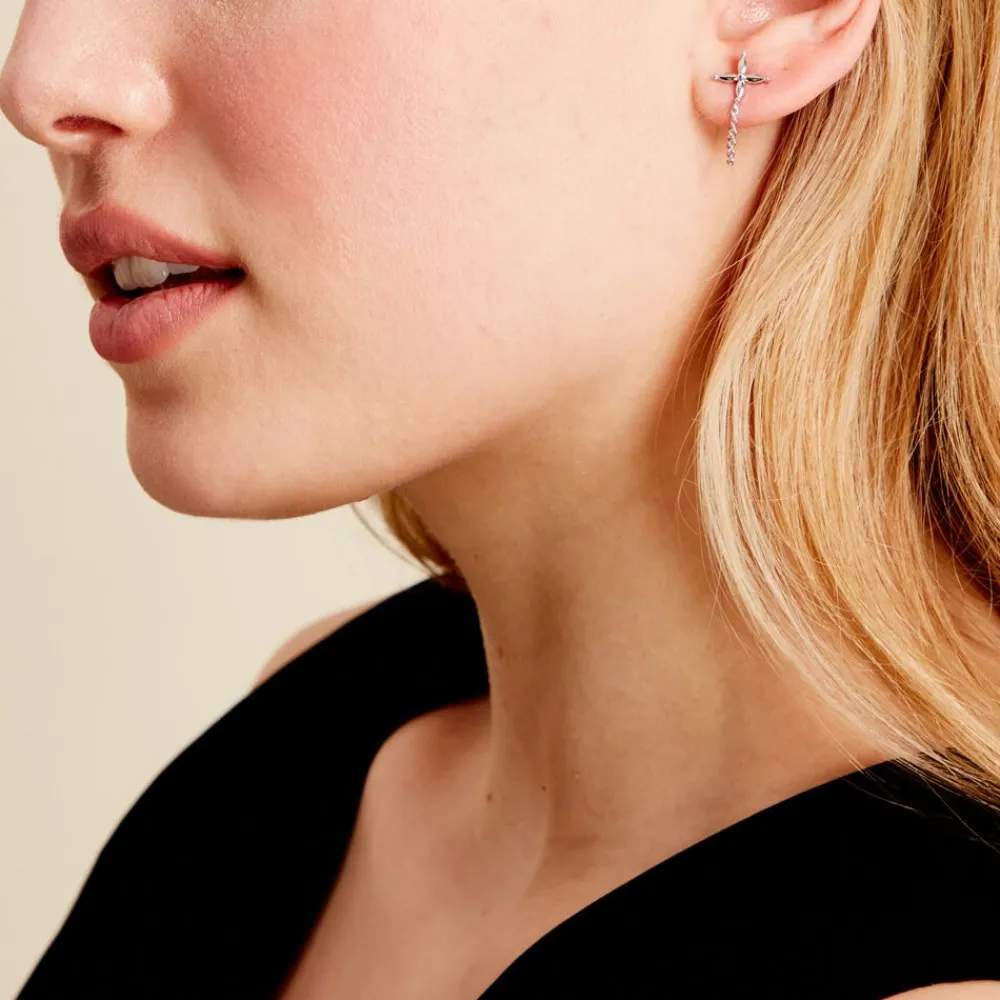 Marc Orian Pendantes|Boucles D'Oreilles Fleur > Boucles D'oreilles Pendantes Phula Argent Blanc