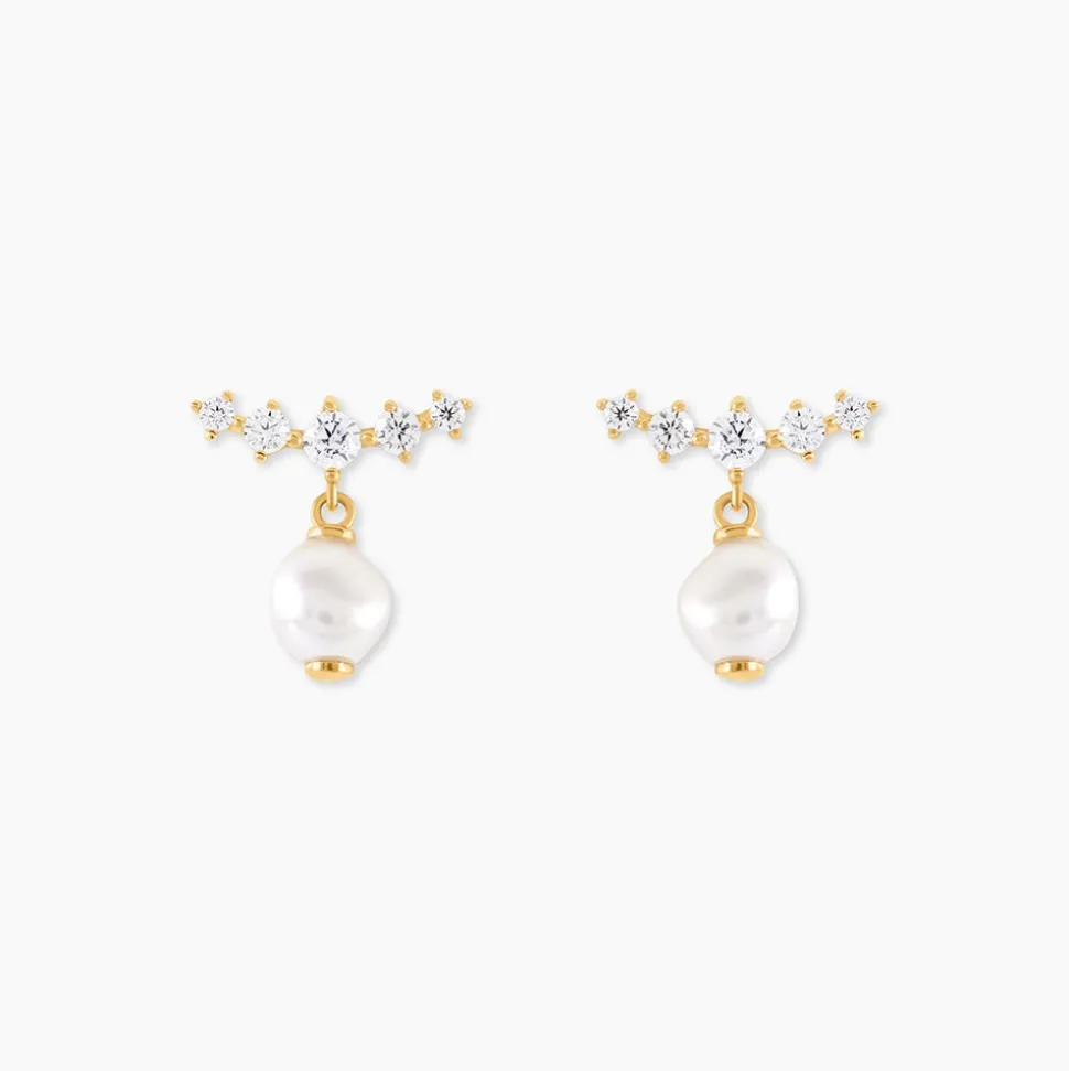 Boucles D'Oreilles Pendantes Elysia Or Jaune Perle De Culture Oxyde De Zirconium