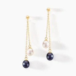 Boucles D'oreilles Pendantes Or Jaune Brayann Perles De Culture