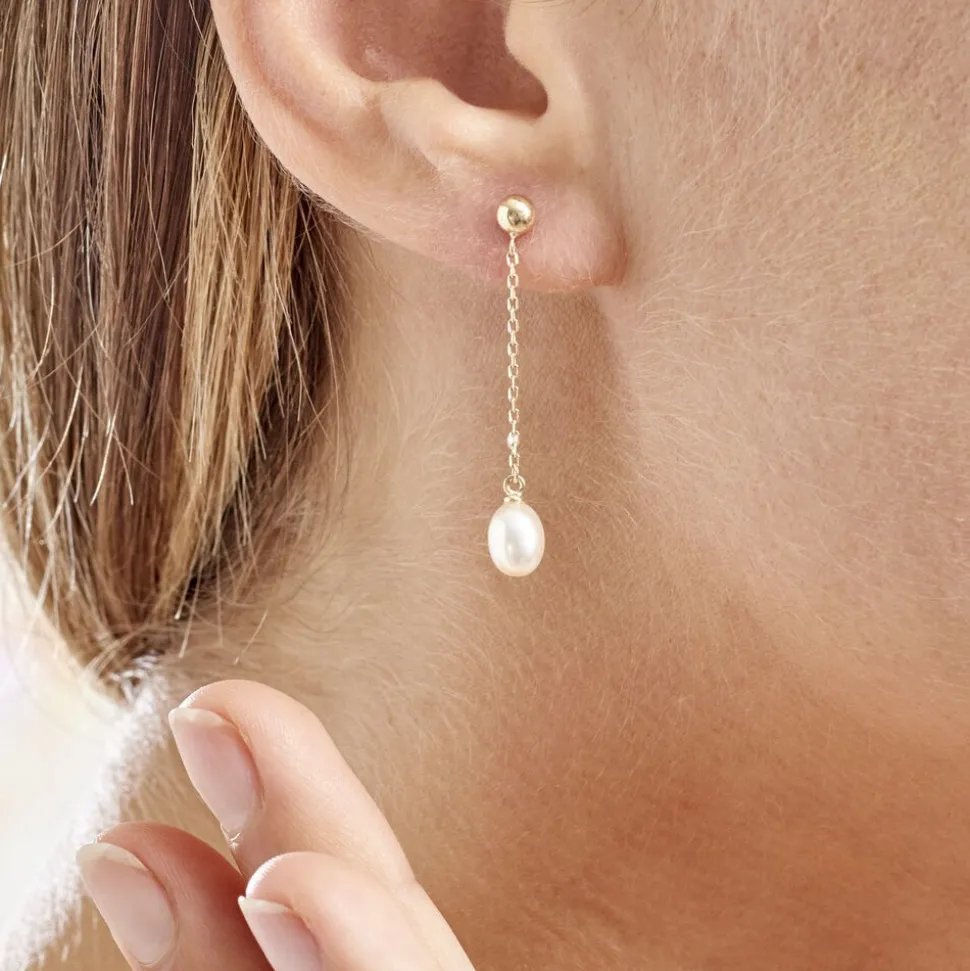 Boucles D'oreilles Pendantes Adriette Or Jaune Perle De Culture