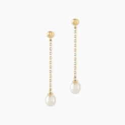 Boucles D'oreilles Pendantes Adriette Or Jaune Perle De Culture