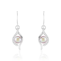 Boucles D'oreilles Pendantes Deniz Argent Perle De Culture Et Oxyde