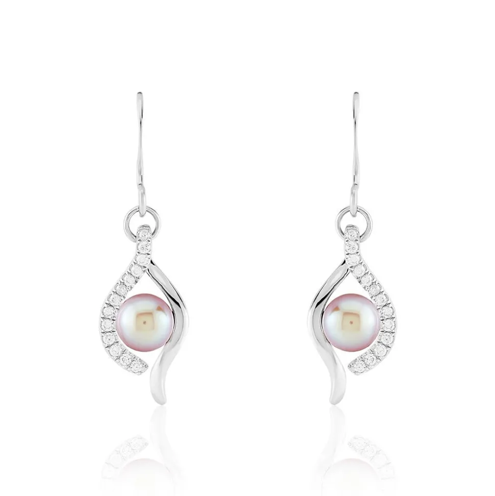 Boucles D'oreilles Pendantes Deniz Argent Perle De Culture Et Oxyde