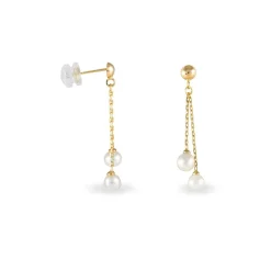 Boucles D'oreilles Pendantes Carrine 2 Fils Or Jaune Perle D'imitation