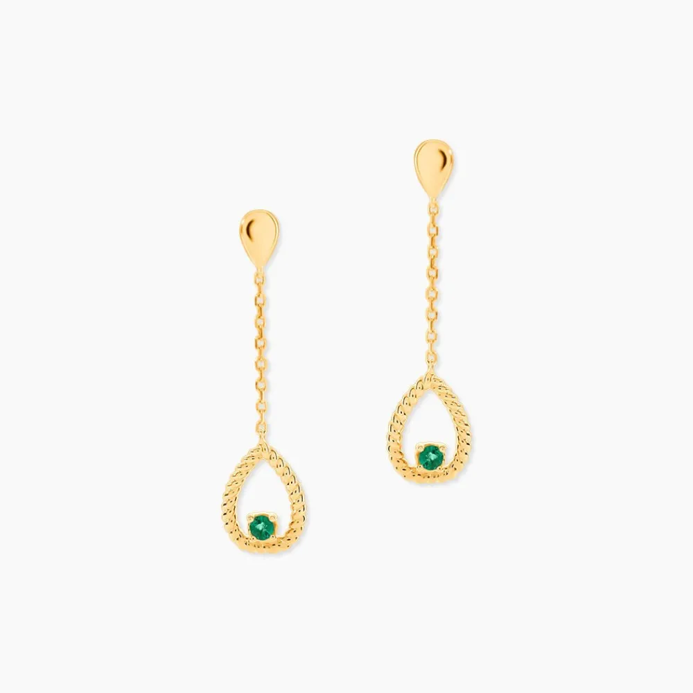 Marc Orian Pendantes|Cadeaux Mariage > Boucles D'Oreilles Pendantes Emeria Or Jaune Emeraude