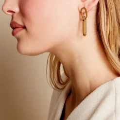 Marc Orian Pendantes|Boucles D'Oreilles Acier Inoxydable > Boucles D'oreilles Pendantes Manille Acier Jaune