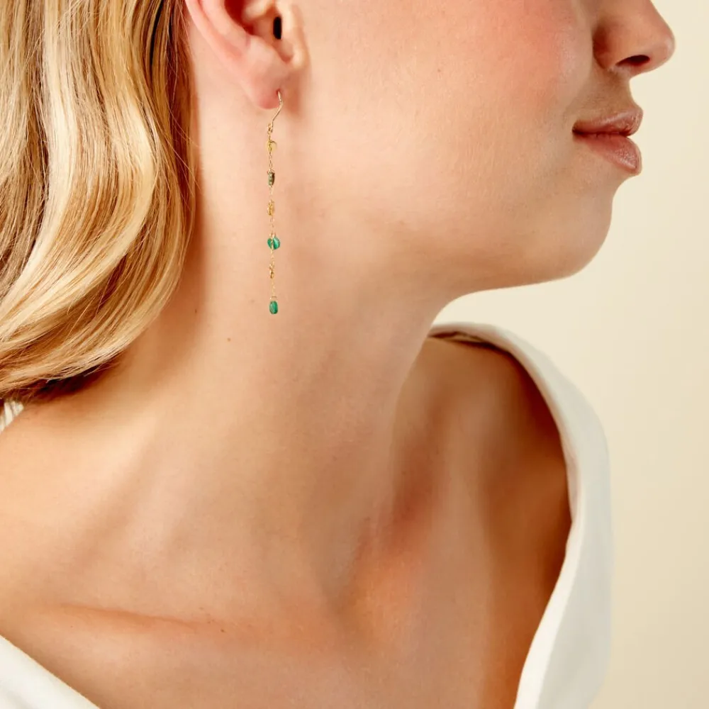 Marc Orian Pendantes|Idées Cadeaux Femme > Boucles D'Oreilles Pendantes Epurea Or Jaune Malachite