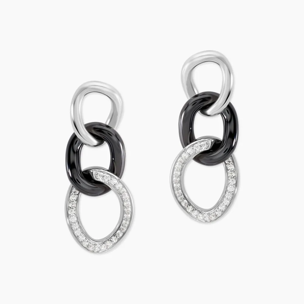 Marc Orian Pendantes|Boucles D'Oreilles Argent > Boucles D'oreilles Pendantes Link Argent Blanc Céramique Et Oxyde