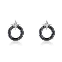 Marc Orian Pendantes|Boucles D'Oreilles Argent > Boucles D'oreilles Pendantes Merelle Argent Blanc Céramique Oxyde