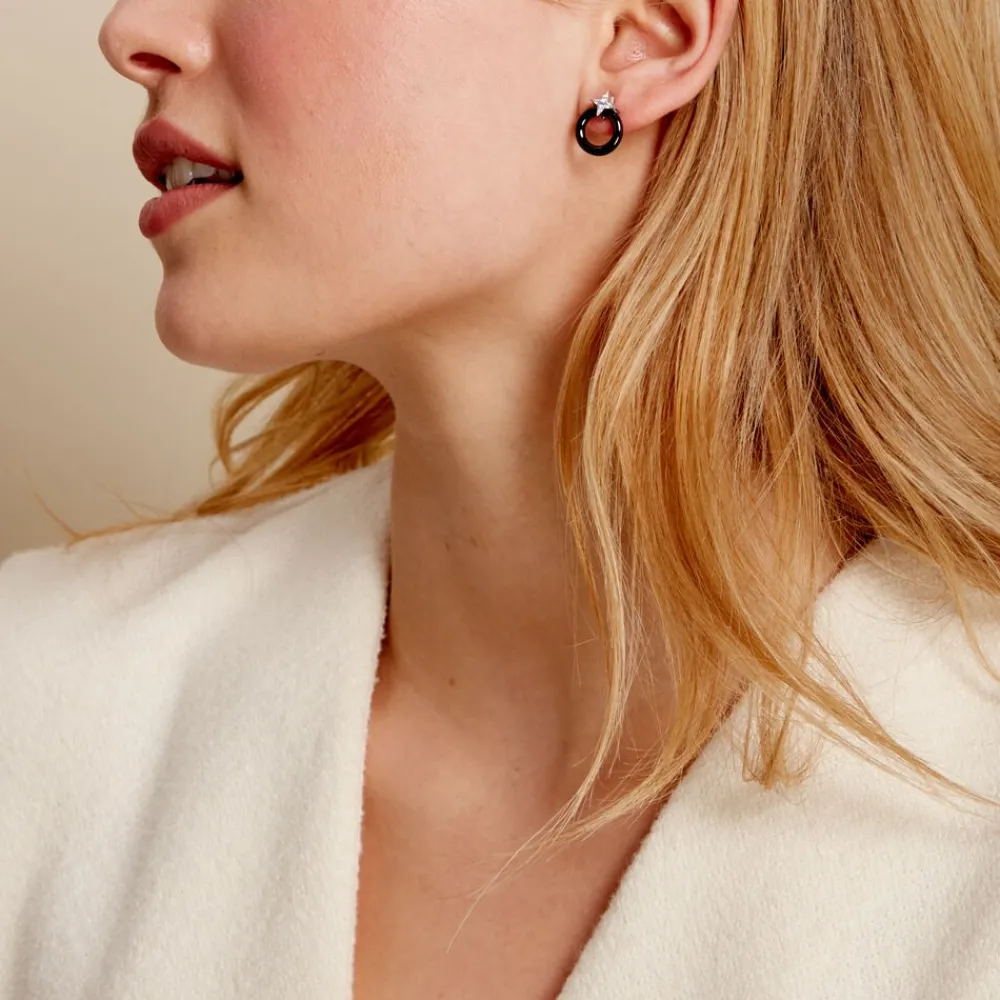 Marc Orian Pendantes|Boucles D'Oreilles Argent > Boucles D'oreilles Pendantes Merelle Argent Blanc Céramique Oxyde