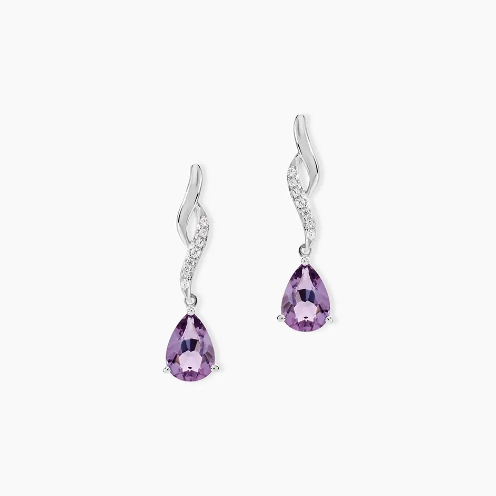 Marc Orian Pendantes|Anniversaire De Mariage > Boucles D'oreilles Pendantes Assaf Or Blanc Amethyste Et Oxyde