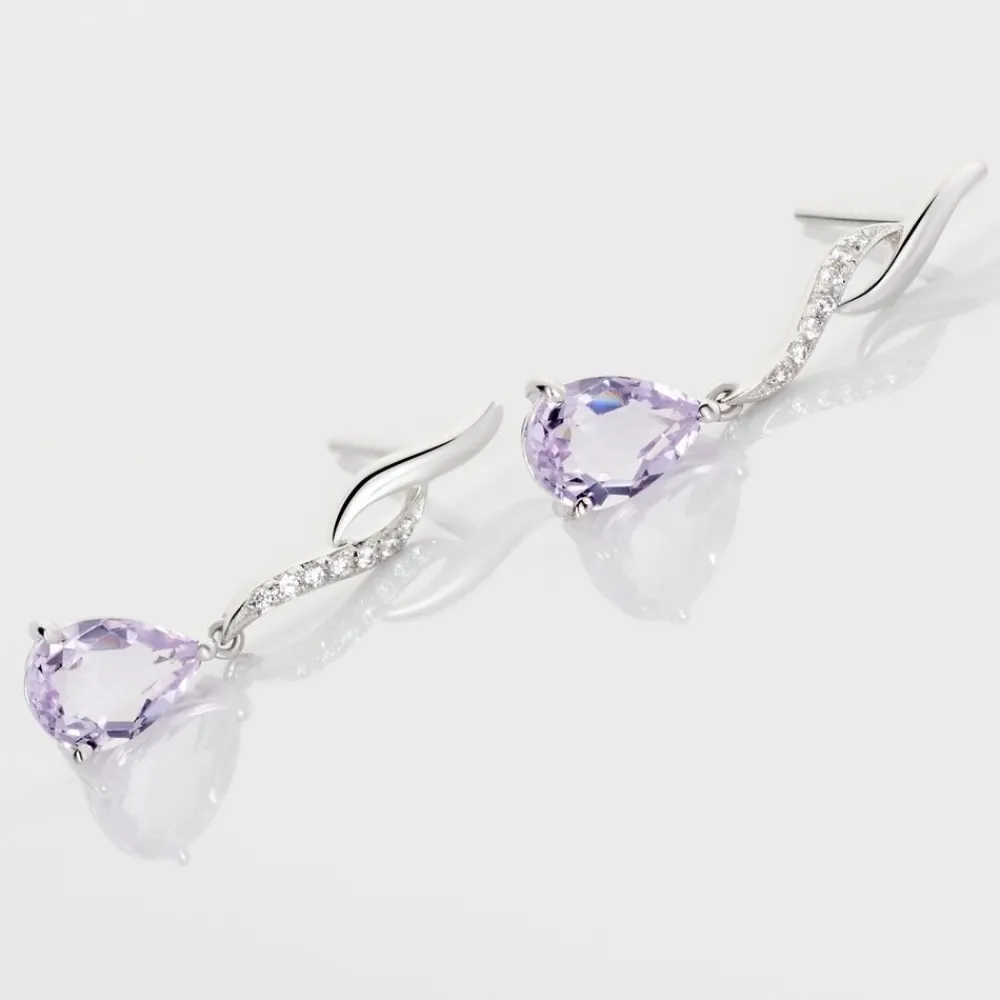 Marc Orian Pendantes|Anniversaire De Mariage > Boucles D'oreilles Pendantes Assaf Or Blanc Amethyste Et Oxyde