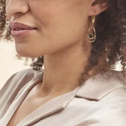 Marc Orian Pendantes|Boucles D'Oreilles Acier Inoxydable > Boucles D'oreilles Pendantes Acier Doré Ruben Agate