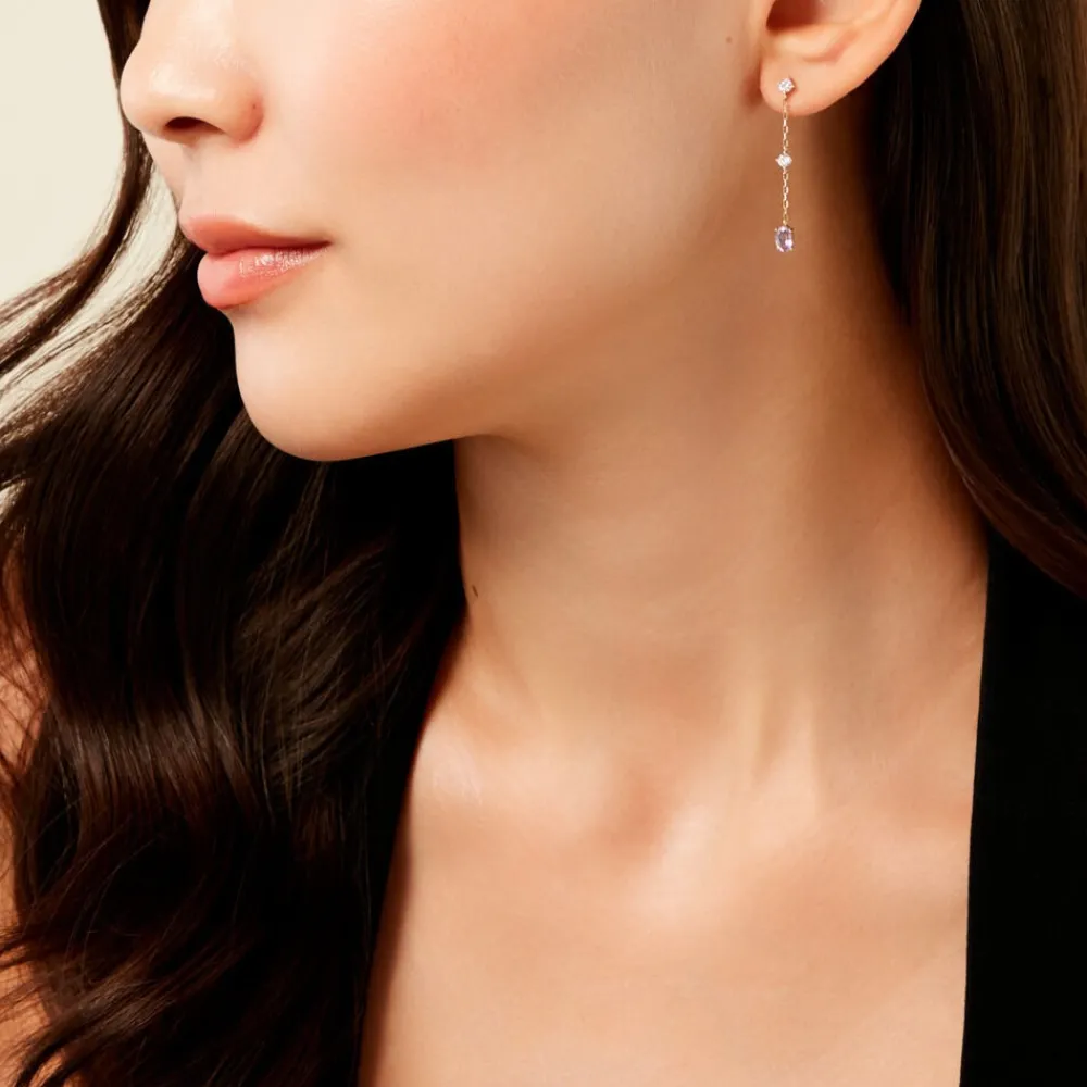 Marc Orian Pendantes|Boucles D'Oreilles Améthyste > Boucles D'Oreilles Pendantes Thurayya Or Jaune Améthyste Oxyde De Zirconium