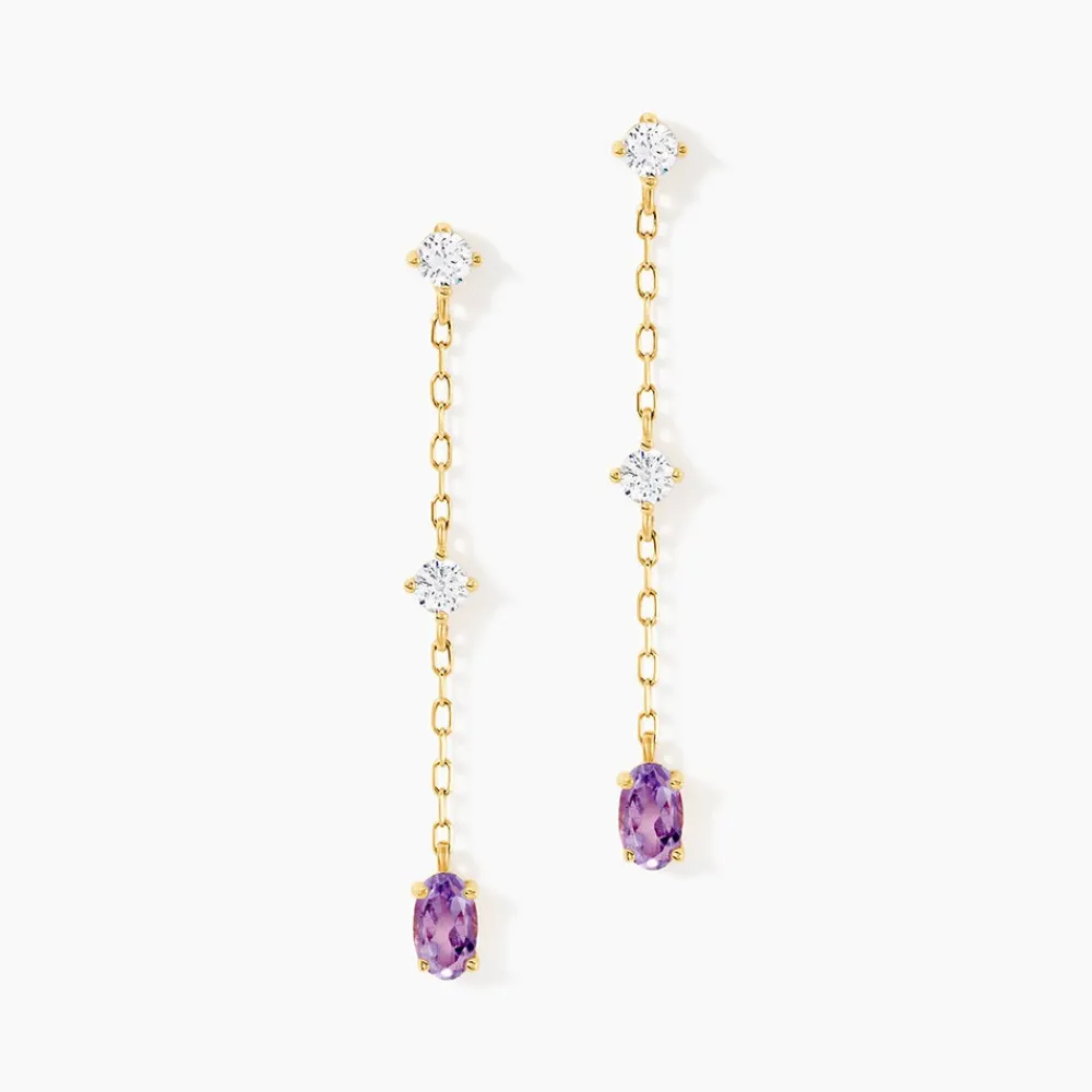 Marc Orian Pendantes|Boucles D'Oreilles Améthyste > Boucles D'Oreilles Pendantes Thurayya Or Jaune Améthyste Oxyde De Zirconium