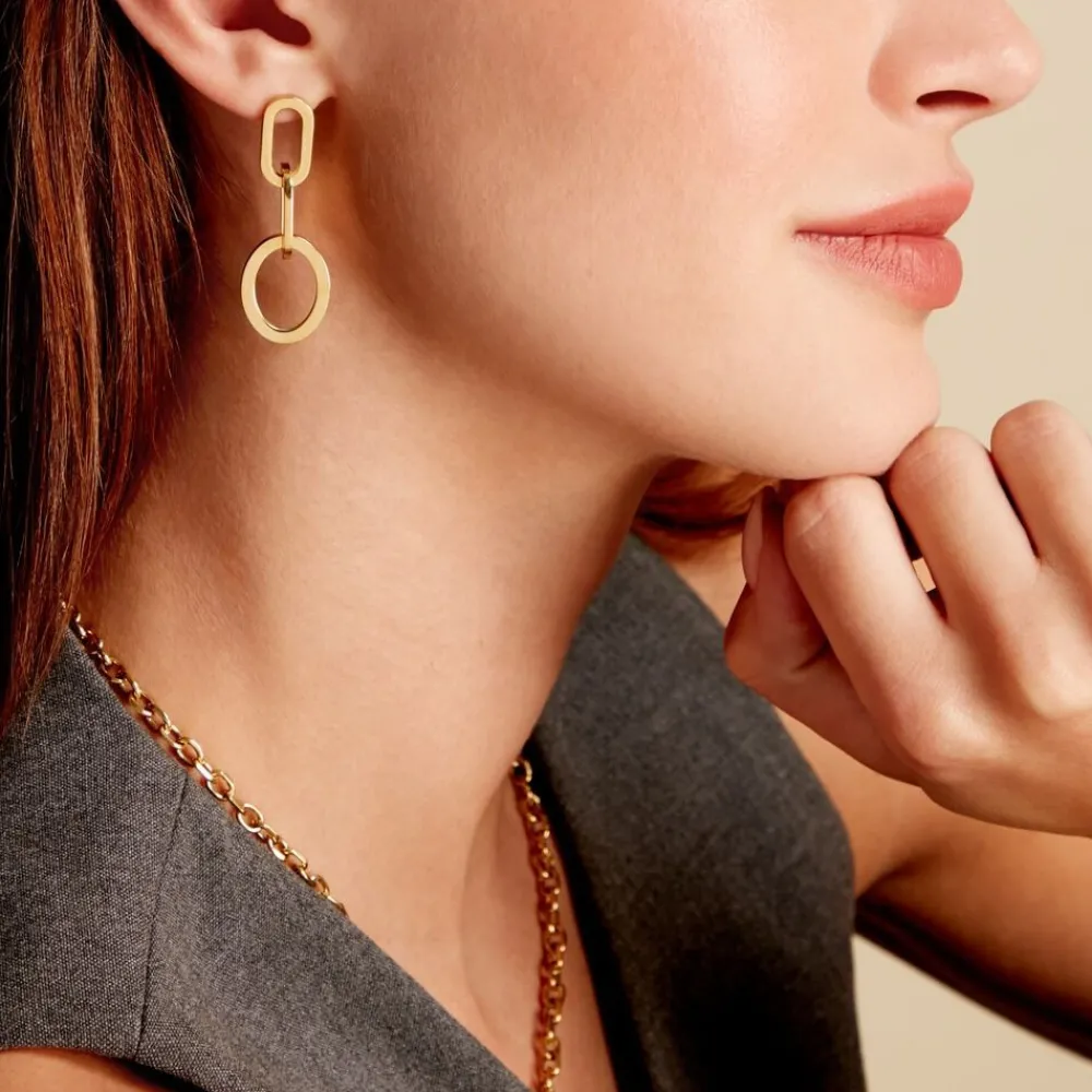 Marc Orian Pendantes|Boucles D'Oreilles Acier Inoxydable > Boucles D'oreilles Pendantes Manille Acier Jaune