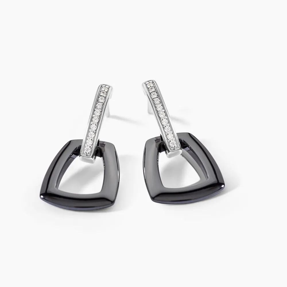 Marc Orian Pendantes|Boucles D'Oreilles Argent > Boucles D'oreilles Pendantes Ezra Argent Blanc Céramique Et Oxyde