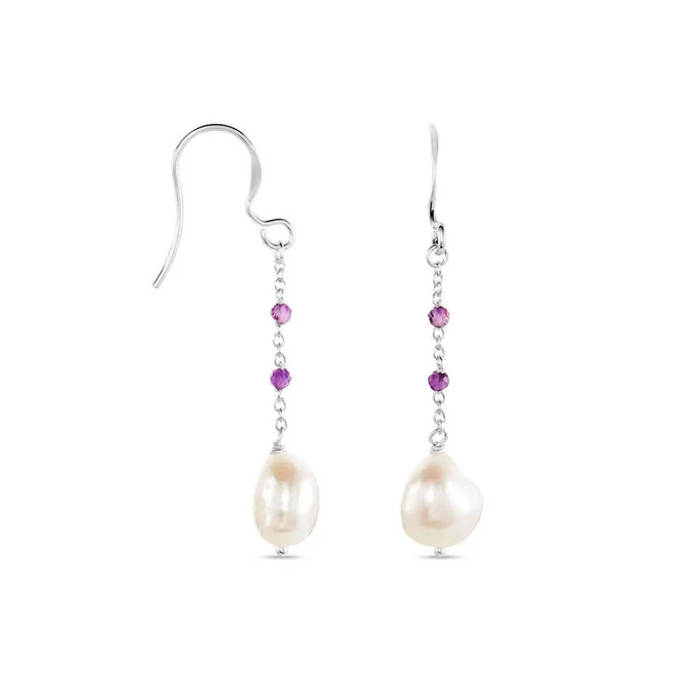 Boucles D'oreilles Pendantes Kerri Argent Blanc Perle De Culture