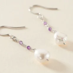 Boucles D'oreilles Pendantes Kerri Argent Blanc Perle De Culture
