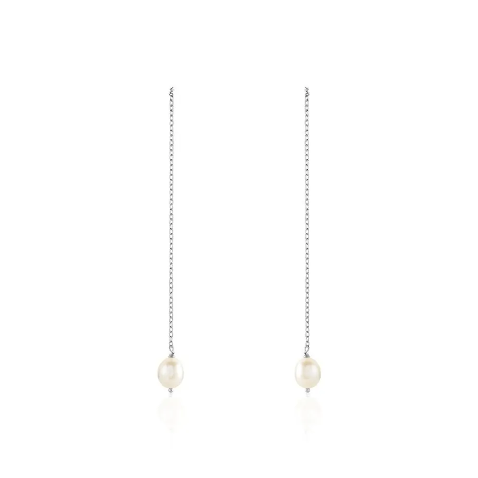 Boucles D'oreilles Pendantes Garance Argent Blanc Perle De Culture