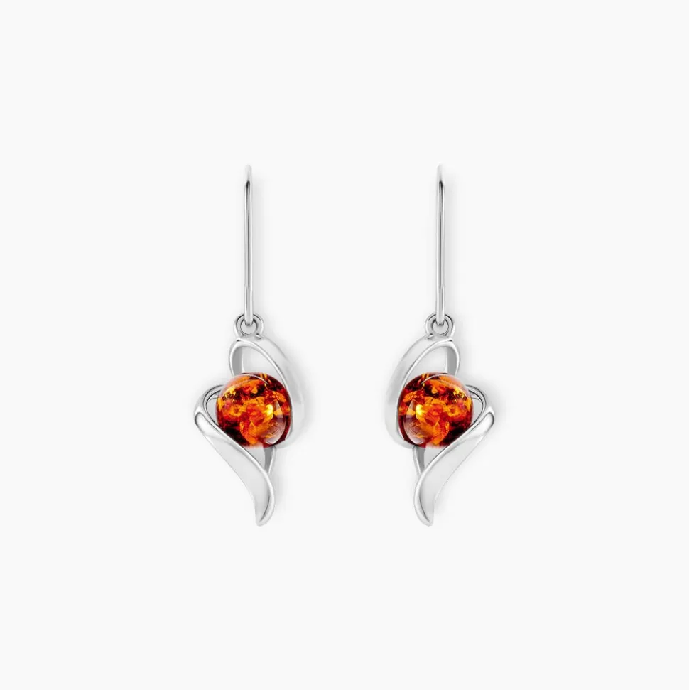 Boucles D'oreilles Pendantes Hilarionne Argent Blanc Ambre