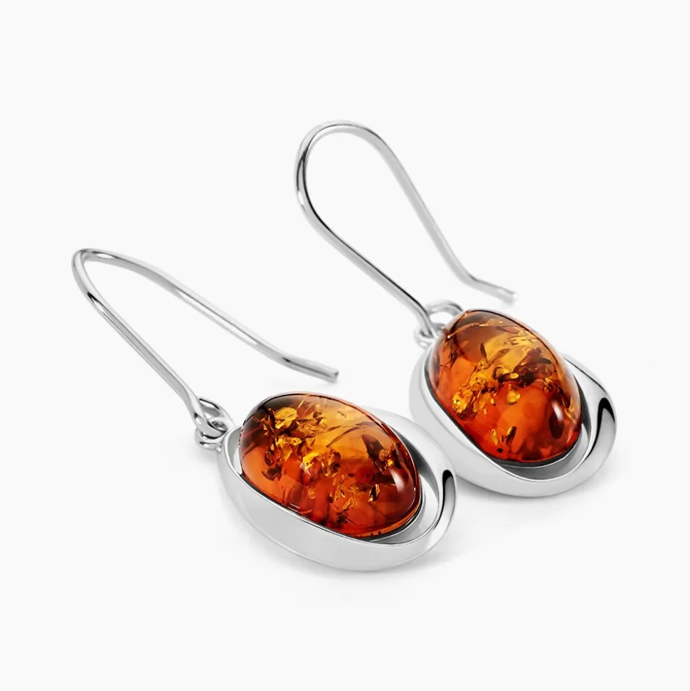 Boucles D'oreilles Pendantes Hilda Argent Blanc Ambre